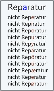 Textbild mit verschiedenen Schreibweisen des Wortes Reparatur