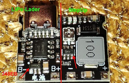 Leiterplatte eines LiPo-Ladegeräts mit Step-Up-Konverter