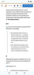 Text über C++ und C Standards zu Unterstrichen