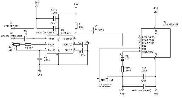 Schaltplan mit ATtiny85 und LM567