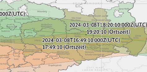 Landkarte mit Zeitstempeln und Ortszeit