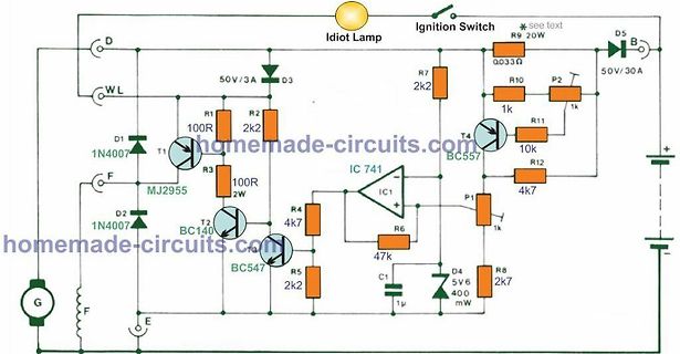 Schaltplan einer Elektronikschaltung mit Transistoren und IC 741