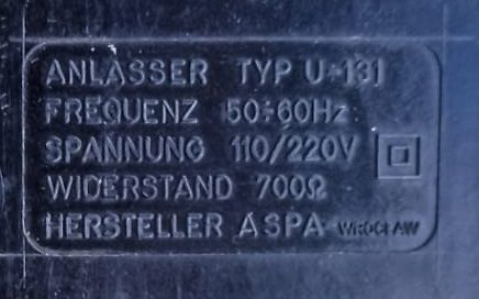 Typenschild eines Anlassers