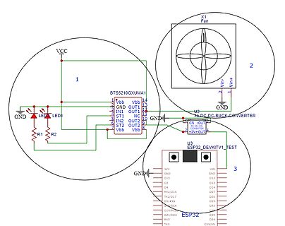 Schaltplan mit ESP32, Buck-Converter und Treiber-IC