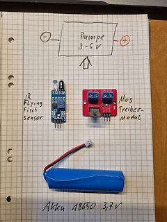 Elektronikbauteile und handgezeichnete Skizze auf Karopapier