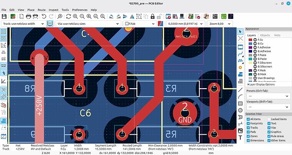Ausschnitt eines PCB-Layouts in einer CAD-Software