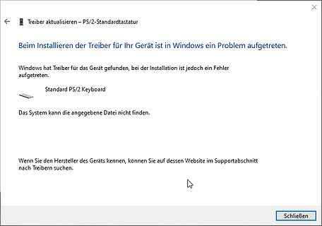 Windows Fehlermeldung Treiberinstallation PS/2 Tastatur