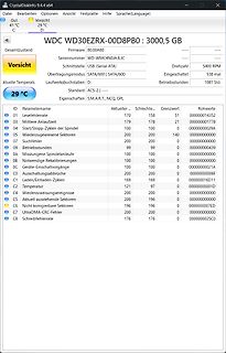 CrystalDiskInfo S.M.A.R.T. Werte einer Festplatte