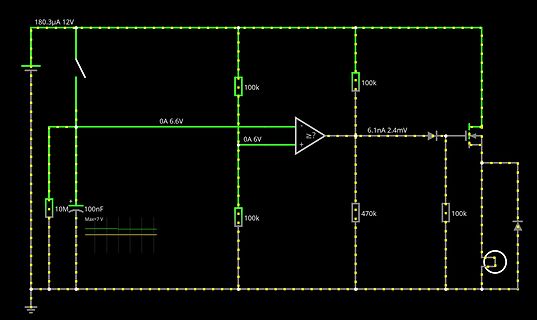 Schaltplan einer Schaltung mit Komparator und Transistor