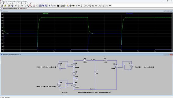 Schaltplan und Oszillogramm einer LTspice-Simulation