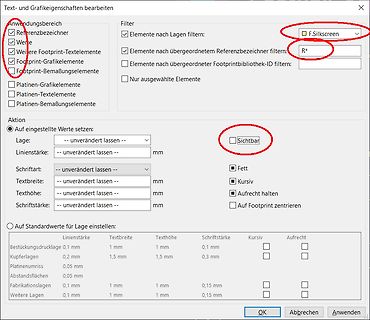 Software-Dialogfenster zur Bearbeitung von Text- und Grafikeigenschaften