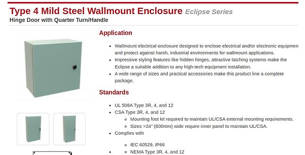Datenblatt eines Type 4 Mild Steel Wallmount Enclosure