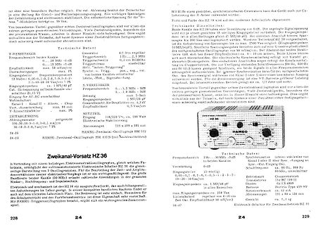 Datenblattseite eines HAMEG Zweikanal-Oszillographen