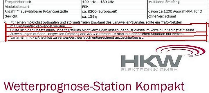 Datenblatt-Ausschnitt Wetterprognose-Station Kompakt