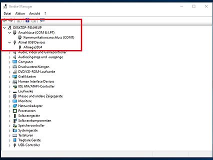 Windows Geräte-Manager mit Atmel USB Device