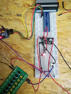 Elektronik-Aufbau mit Breadboard, Raspberry Pi GPIO Extension Board und Modulen