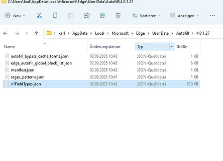 Windows Explorer Verzeichnisstruktur Microsoft Edge Autofill