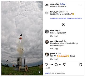Instagram Post eines Raketenstarts
