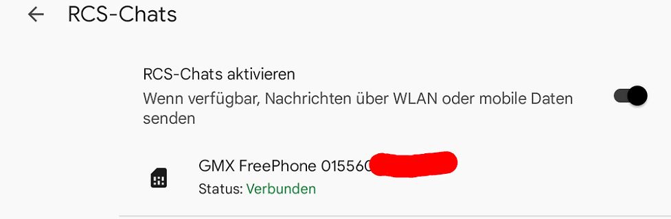 Screenshot einer RCS-Chat-Einstellung
