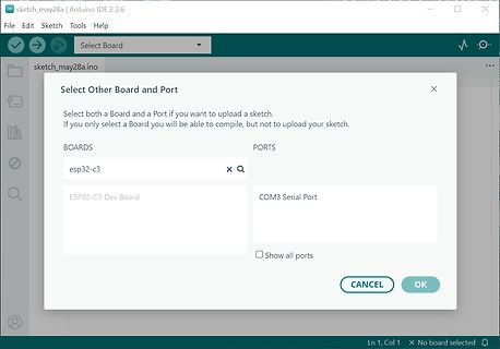 Arduino IDE Select Other Board and Port Dialog