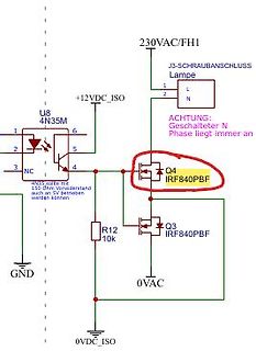 Schaltplan einer optokopplergesteuerten MOSFET-Schaltung