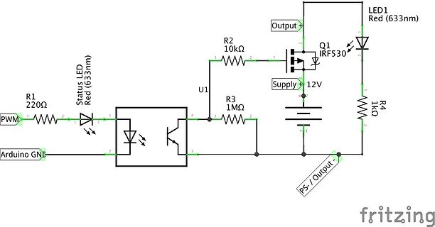 Schaltplan mit MOSFET-Treiber und LED-Ansteuerung