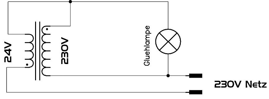 Schaltplan eines Transformators mit Glühlampe