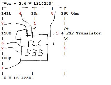 Handgezeichneter Schaltplan mit TLC 555 und PNP-Transistor