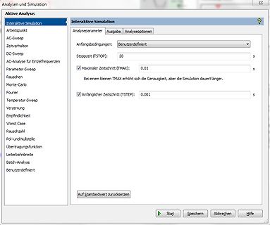 Screenshot einer Simulationssoftware für die Analyse