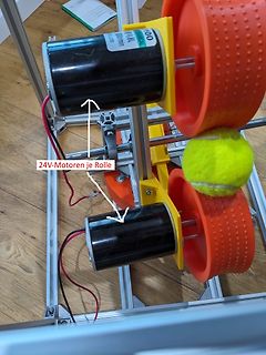Zwei 24V-Motoren mit Rollen auf Aluminiumprofilen