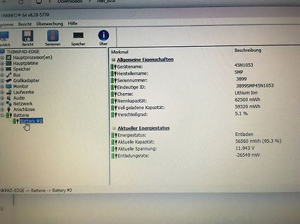 Foto eines Bildschirms mit HWINFO Batteriewerten