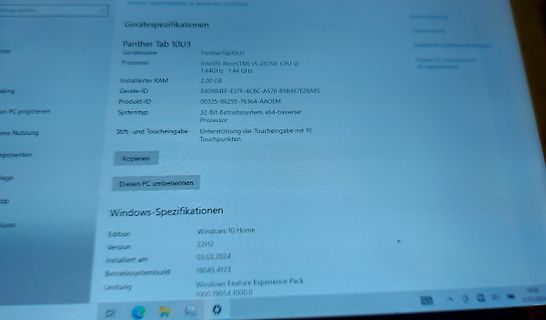 Windows-Spezifikationen eines Panther Tab 10U3