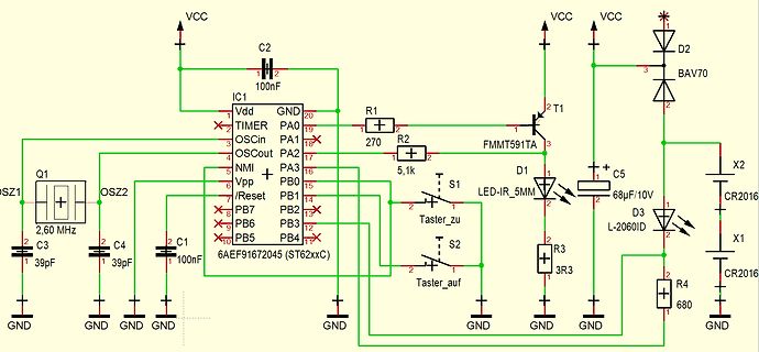 Schaltplan mit Mikrocontroller ST62xxC
