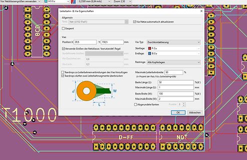 Eigenschaften-Dialogfenster in einer PCB-Layout-Software