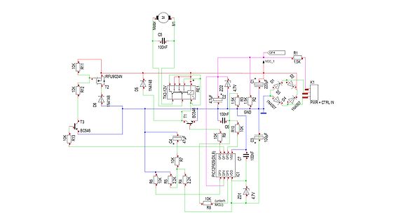 Schaltplan mit Mikrocontroller, Motor und Gleichrichter