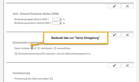 Screenshot einer Software-Einstellung für Demand Response Modes