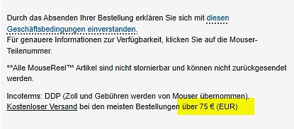 Textabschnitt zu Geschäftsbedingungen und Versand von Mouser