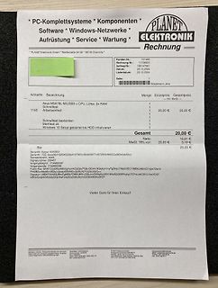 Rechnung von PLANET Elektronik