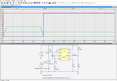 Schaltplan und Simulationsergebnis eines NE555-Timers