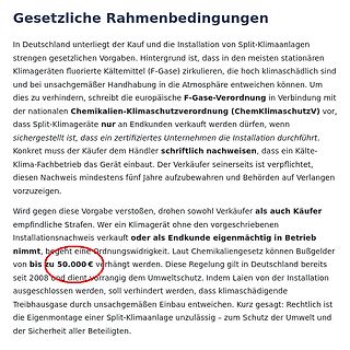 Text über gesetzliche Rahmenbedingungen für Split-Klimaanlagen