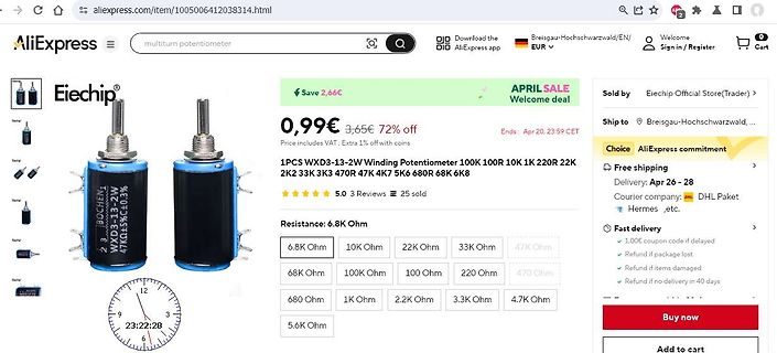 AliExpress Produktseite für Multiturn-Potentiometer