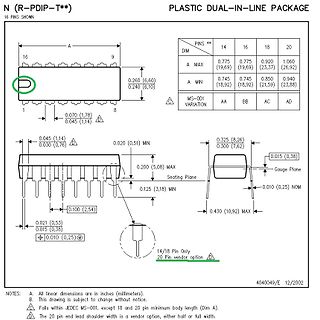 Technische Zeichnung eines Plastic Dual-In-Line Package (PDIP)
