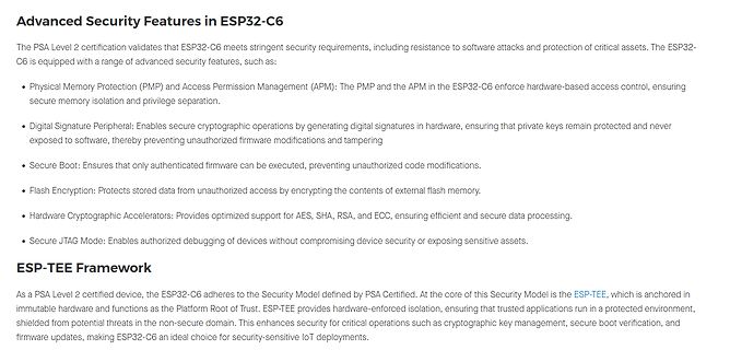 Text über Sicherheitsfunktionen des ESP32-C6