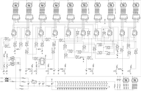 Schaltplan einer digitalen Schaltung mit Logikgattern und LEDs