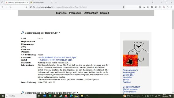Webseite mit Beschreibung der Röhre GR17