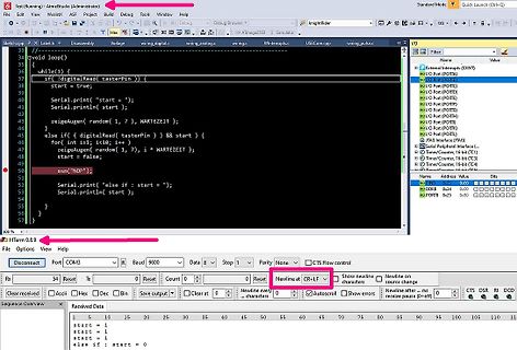 Screenshot einer Arduino-IDE und eines Seriellen Monitors