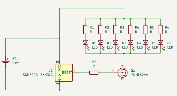 Schaltplan mit LED-Reihe und MOSFET-Steuerung