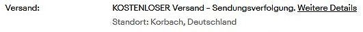 Versandinformationen einer Website