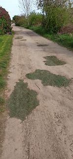 Unbefestigter Weg mit Grasflecken
