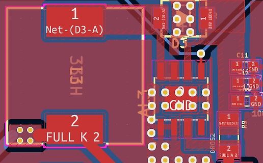 Ausschnitt eines PCB-Layouts mit Leiterbahnen und Bestückungsdruck